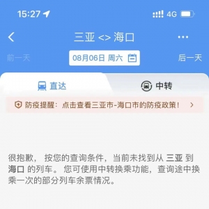 海南：目前离开三亚的动车组列车已经全部禁售