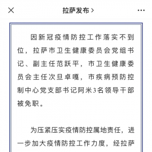 拉萨卫健委主任等3人被免
