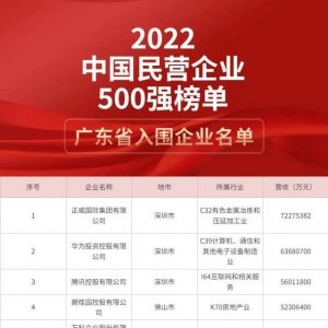 广东51家民营企业入围2022中国民营企业500强，5家位居前十