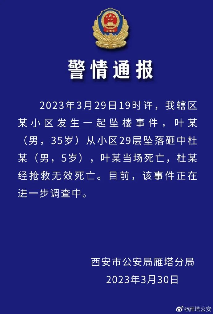 男子29层坠楼砸中一名男童，警方通报
