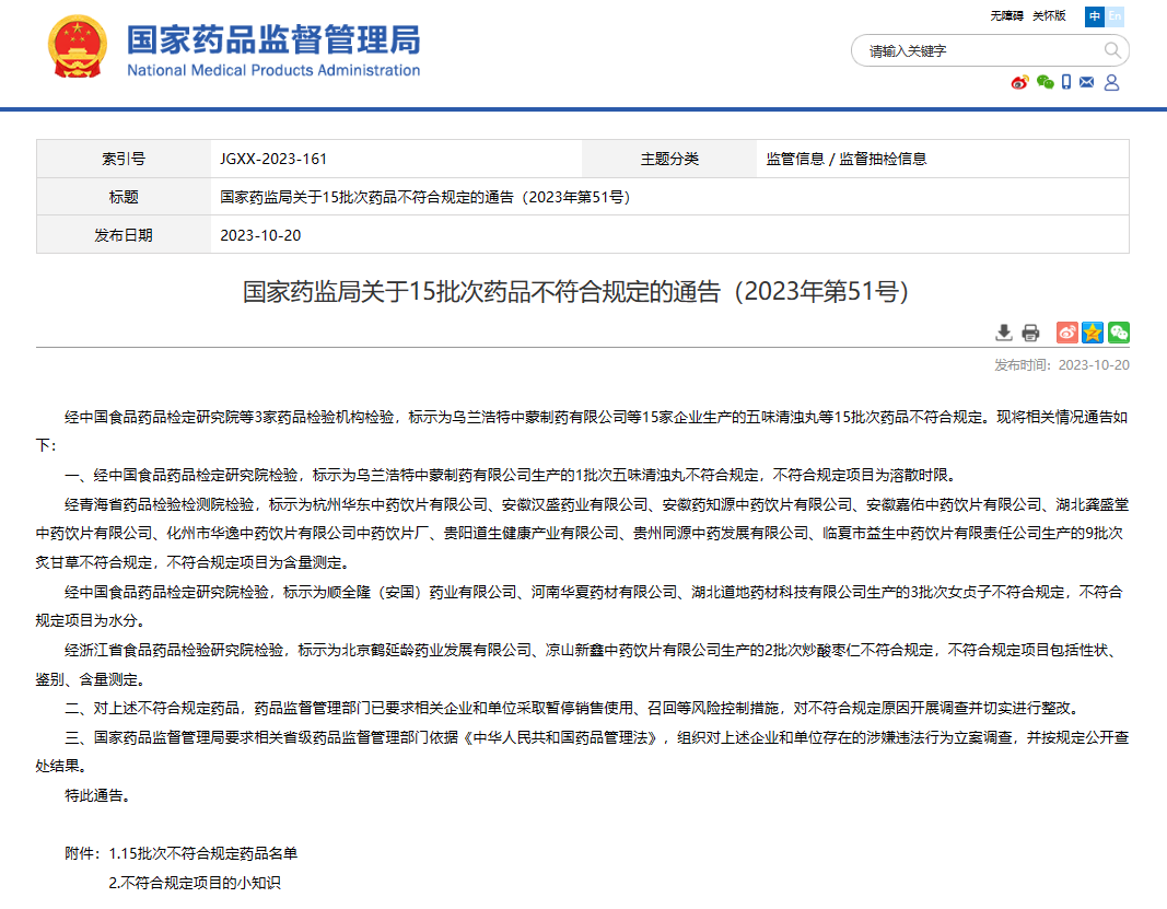 注意！这些药品不合规，涉五味清浊丸、炙甘草等