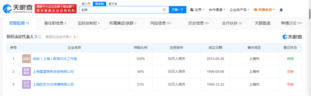 赵薇名下又有股权被冻结！涉及金额500万元