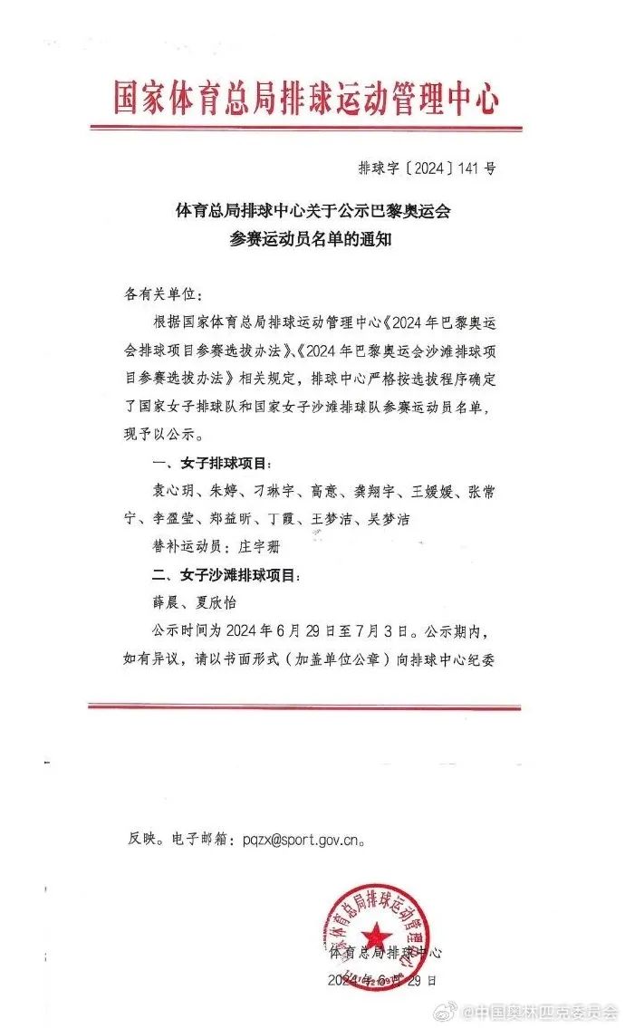 名单公示！朱婷领衔女排出征巴黎奥运