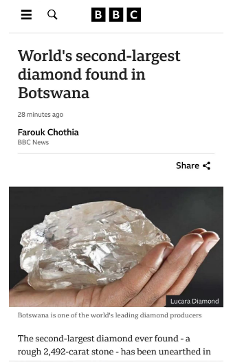 世界第二大钻石，重达2492克拉！开采公司股价一度暴涨80%